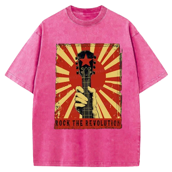 Revolutionary Rock Guitar Washed Crew Neck T-Shirt