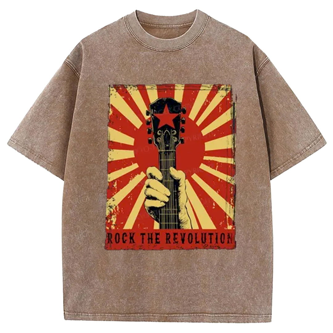 Revolutionary Rock Guitar Washed Crew Neck T-Shirt