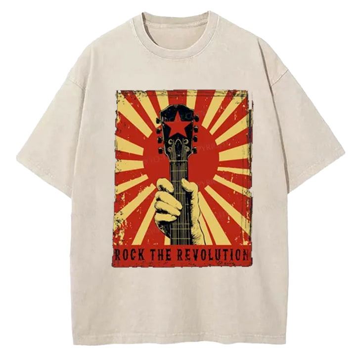 Revolutionary Rock Guitar Washed Crew Neck T-Shirt
