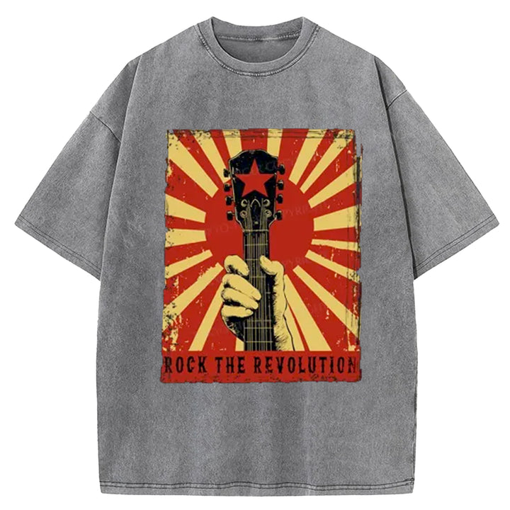 Revolutionary Rock Guitar Washed Crew Neck T-Shirt