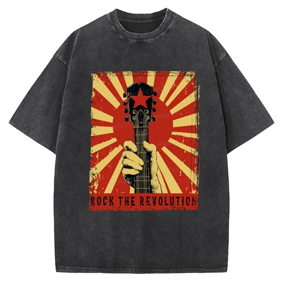 Revolutionary Rock Guitar Washed Crew Neck T-Shirt