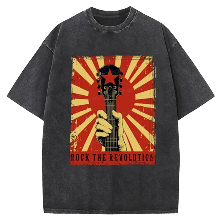 Revolutionary Rock Guitar Washed Crew Neck T-Shirt