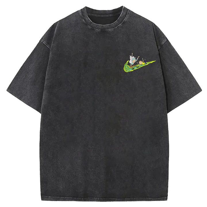 Funny Cartoon Washed Crew Neck T-shirt