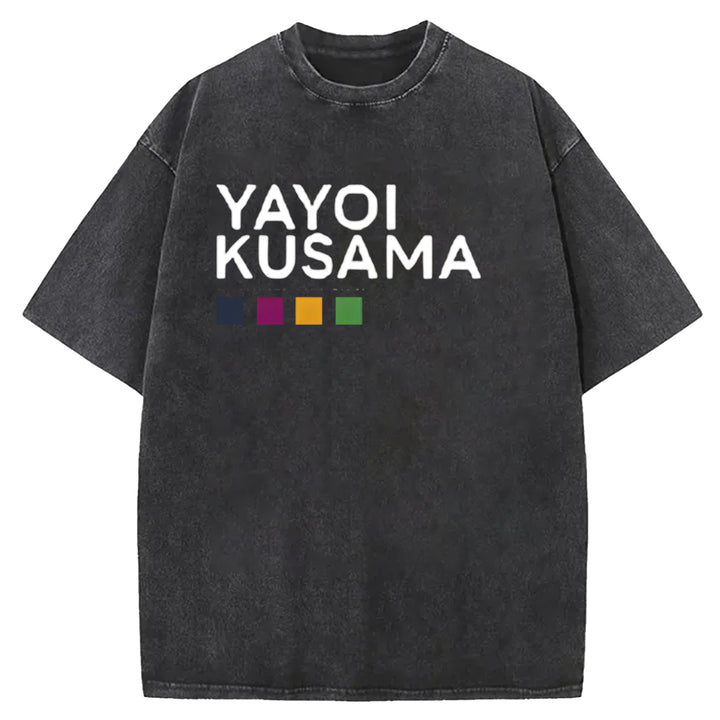 Yayoi Kusama Flower Vintage Japanese Design Washed Crew Neck T-Shirt