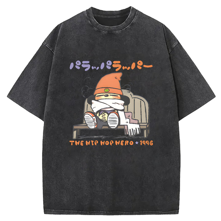 Parappa The Rapper Vintage Design Washed Crew Neck T-Shirt