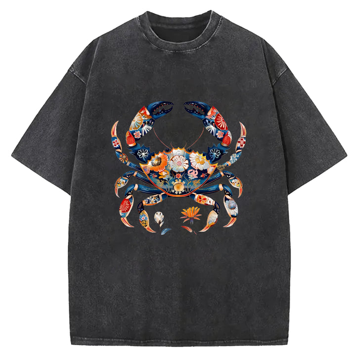 Floral Crab Washed Crew Neck T-shirt
