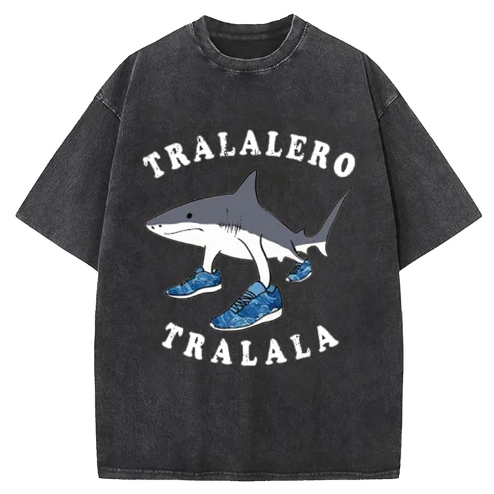 Tralalero Tralala Funny  Washed Crew Neck T-Shirt