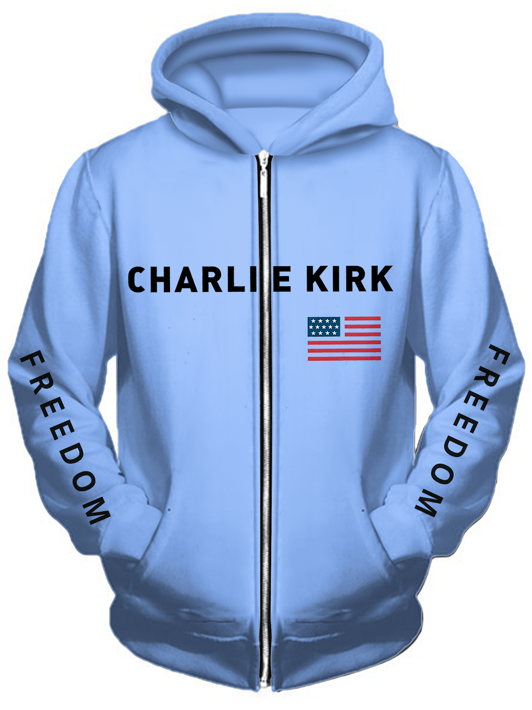 Freedom Charlie Kirk Long Sleeve Pocket Men's Zip Up Hoodies
