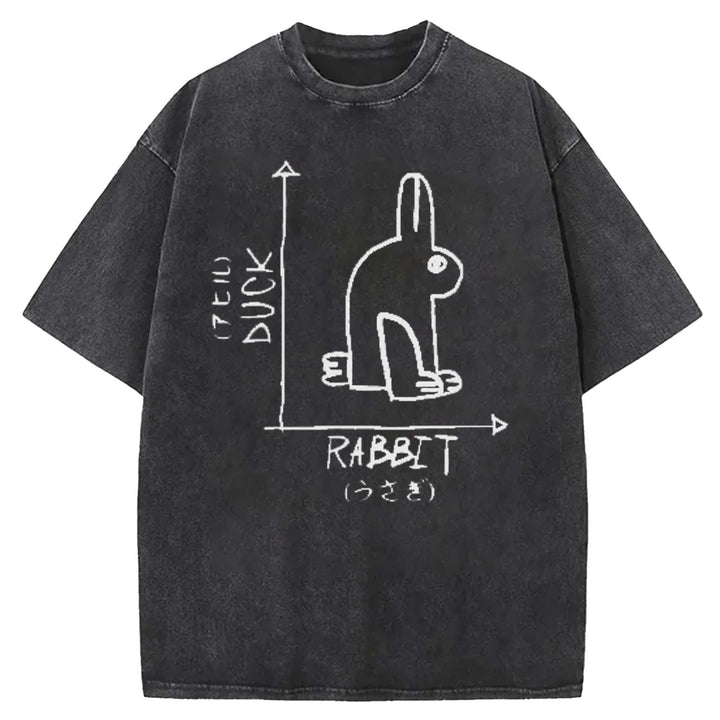 Funny Science Nerd Duck Rabbit Washed Crew Neck T-shirt