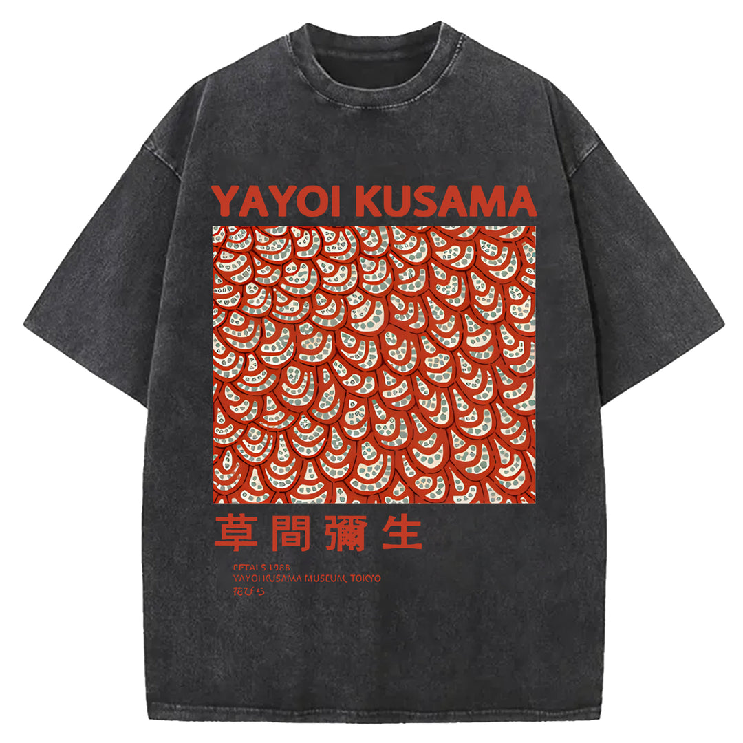 Yayoi Kusama Vintage Design Washed Crew Neck T-Shirt