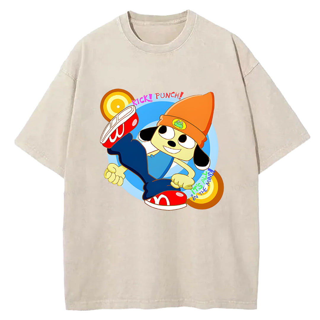 Parappa The Rapper Vintage Design Washed Crew Neck T-Shirt