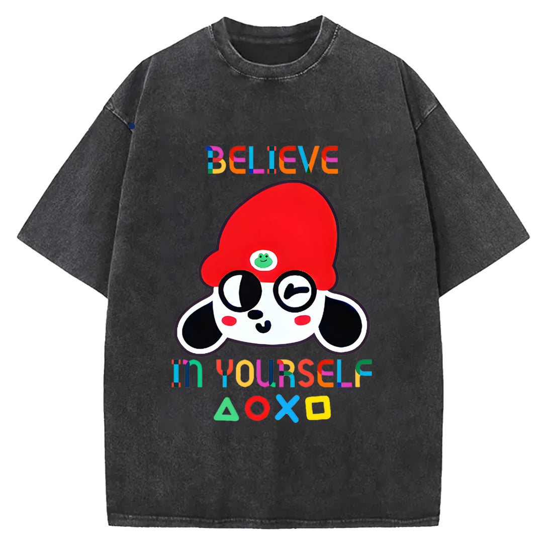Parappa The Rapper Vintage Design Washed Crew Neck T-Shirt