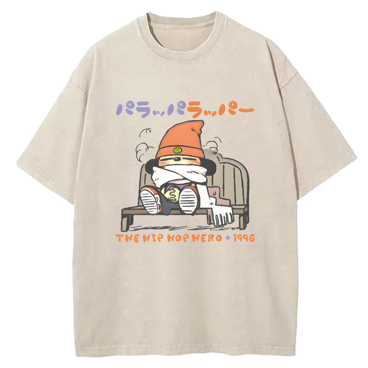 Parappa The Rapper Vintage Design Washed Crew Neck T-Shirt