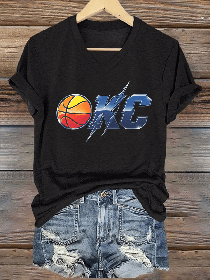 Basketball Print V-Neck T-Shirt
