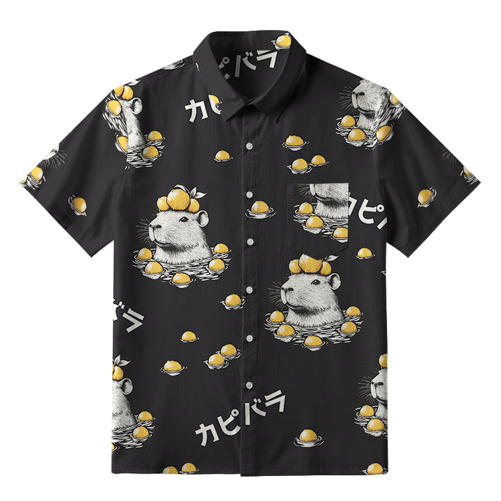 Cute Capybara And Lemon Button-up Shirt