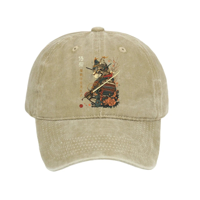 Cat Samurai Japanese Art Washed Cap