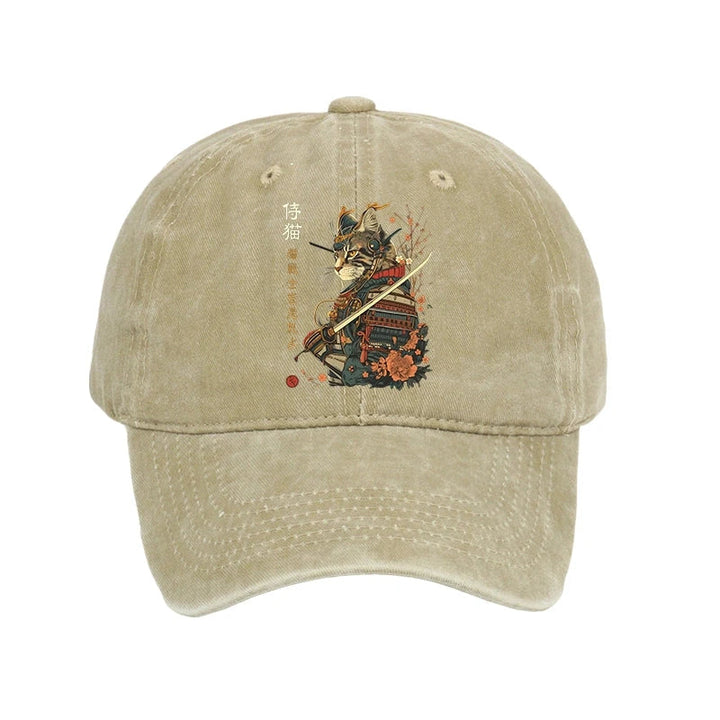 Cat Samurai Japanese Art Washed Cap