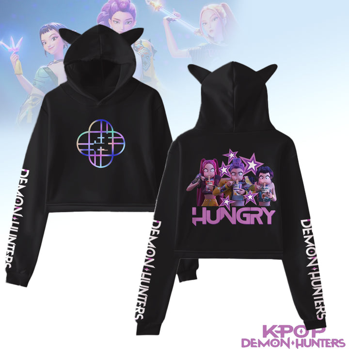 Kpop Demon Hunters Crop Tops Long Sleeve Hoodie