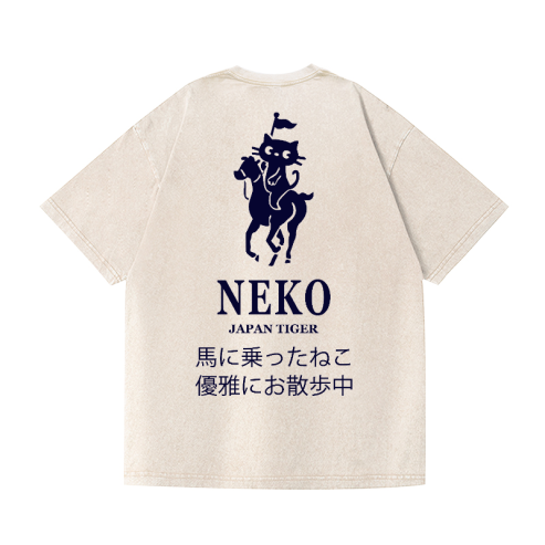 Neko Cat Vintage Wash Crew Neck T-shirt