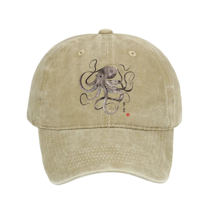 Octopus Japanese Calligraphy Washed Cap
