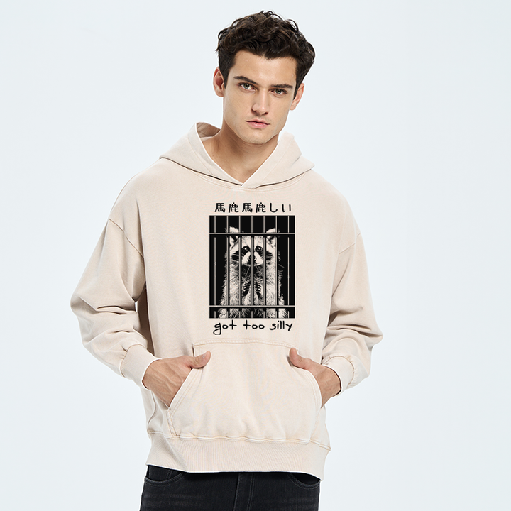 Raccoon Got Too Silly Washed Hoodie