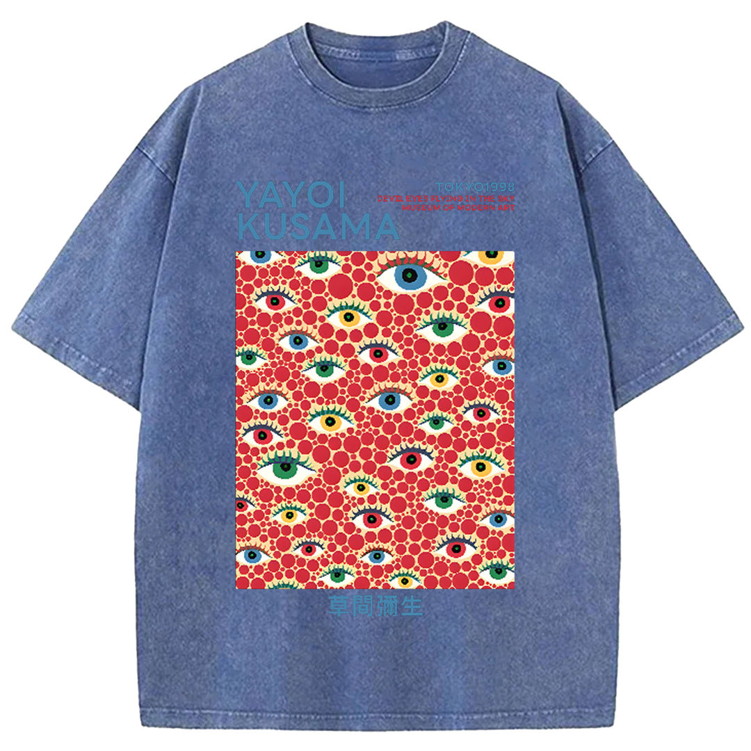 Yayoi Kusama eyes Vintage Japanese Design Washed Crew Neck T-Shirt