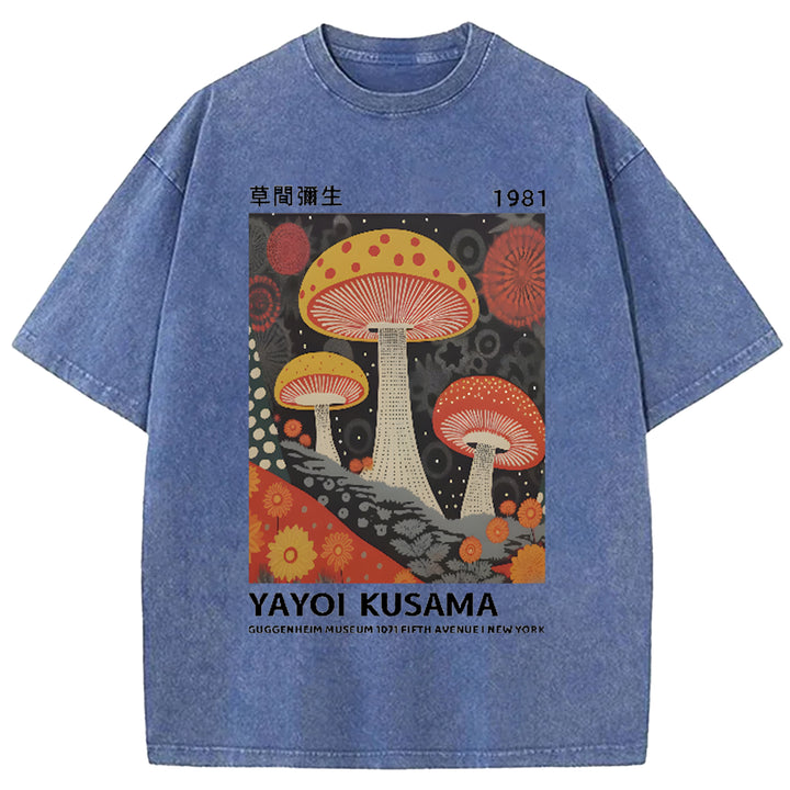 Yayoi Kusama Flower Vintage Japanese Design Washed Crew Neck T-Shirt