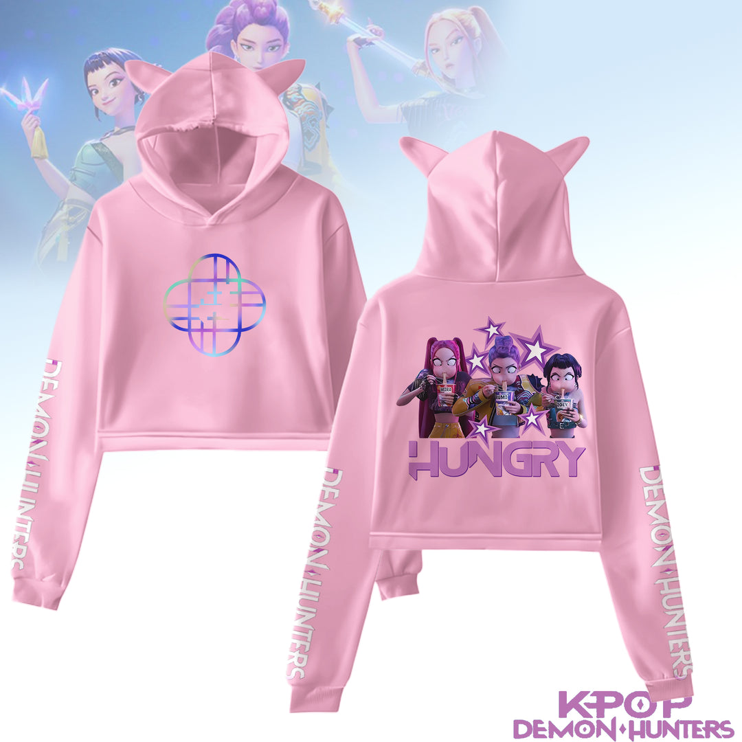 Kpop Demon Hunters Crop Tops Long Sleeve Hoodie