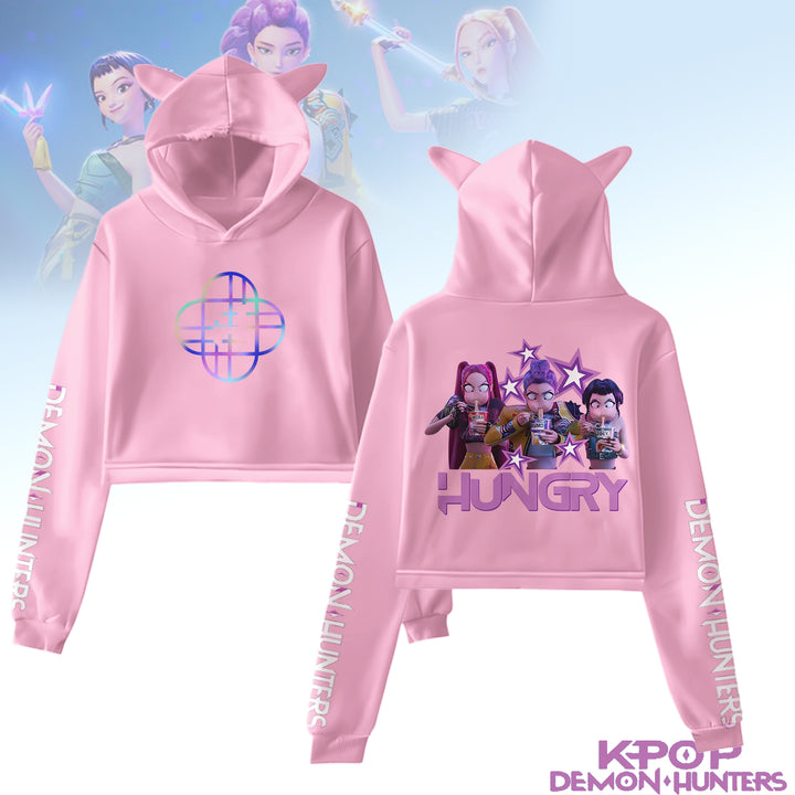 Kpop Demon Hunters Crop Tops Long Sleeve Hoodie