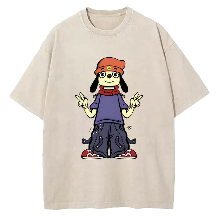 Parappa The Rapper Vintage Design Washed Crew Neck T-Shirt