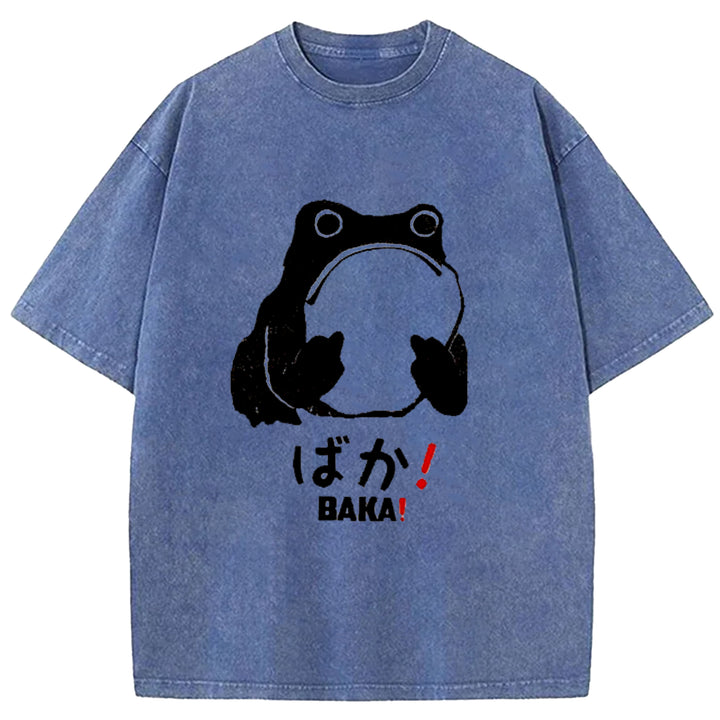 Funny Baka Frog Washed Crew Neck T-Shirt