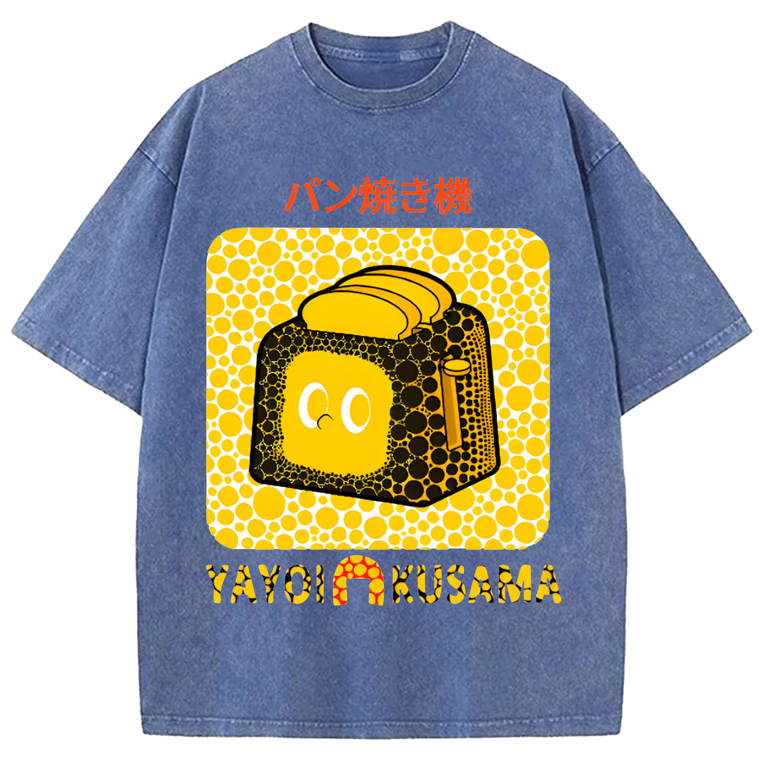 Yayoi Kusama Bread Vintage Design Washed Crew Neck T-Shirt