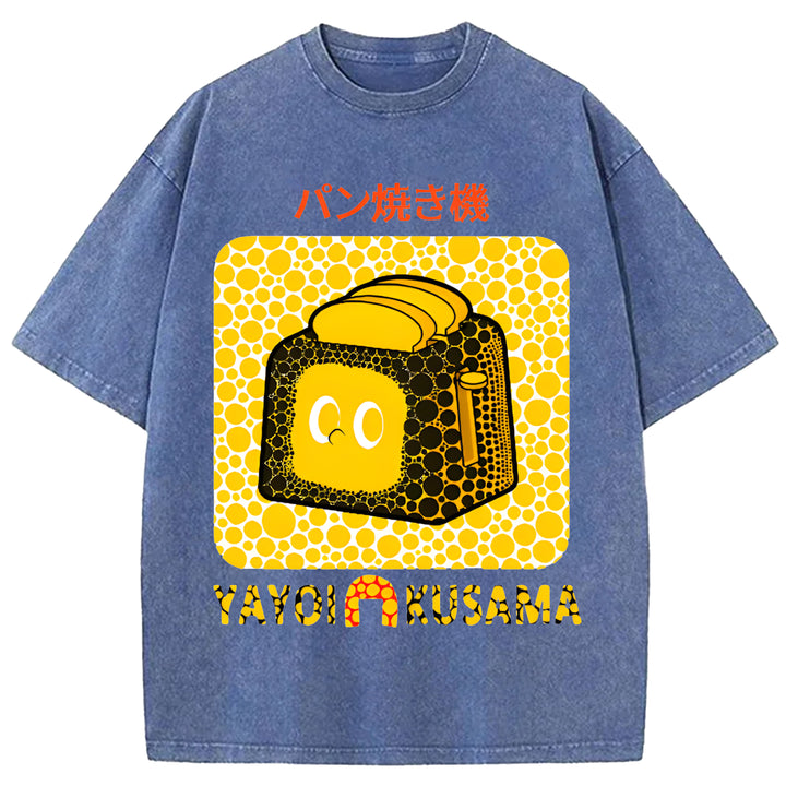 Yayoi Kusama Bread Vintage Design Washed Crew Neck T-Shirt