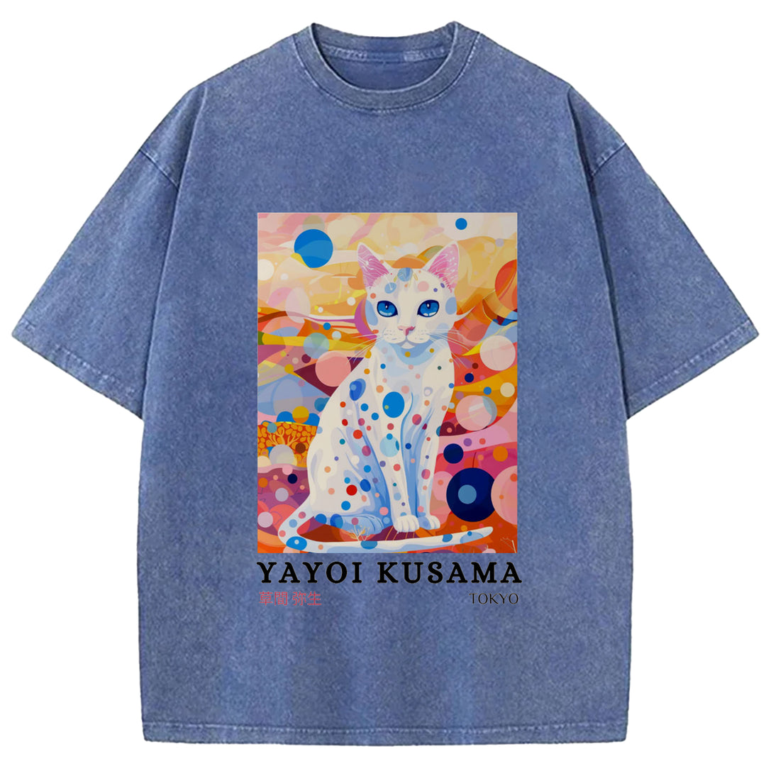 Yayoi Kusama Cat Vintage Washed Crew Neck T-Shirt