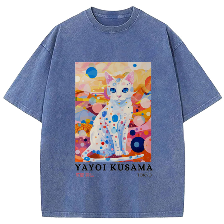 Yayoi Kusama Cat Vintage Washed Crew Neck T-Shirt
