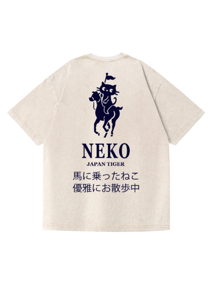 Neko Cat Vintage Wash Crew Neck T-shirt