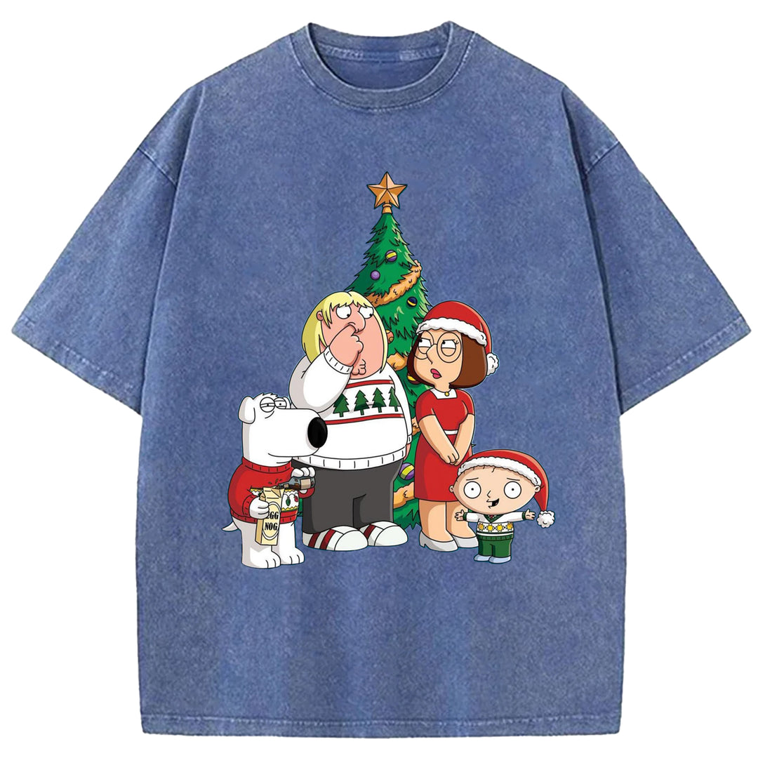 Funny Cartoon Washed Crew Neck T-shirt