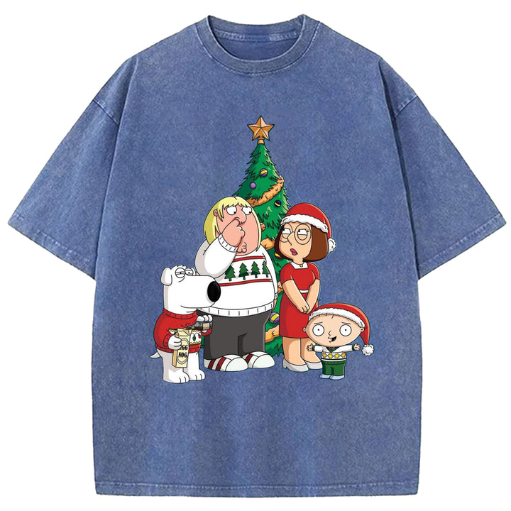 Funny Cartoon Washed Crew Neck T-shirt