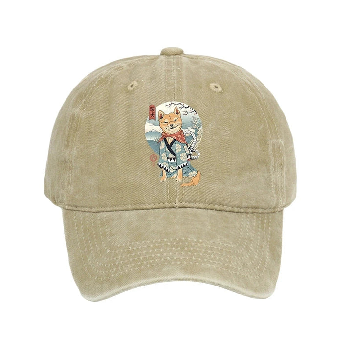 Samurai Shiba Dog Japanese Washed Cap