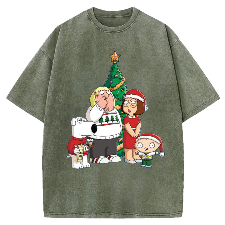 Funny Cartoon Washed Crew Neck T-shirt