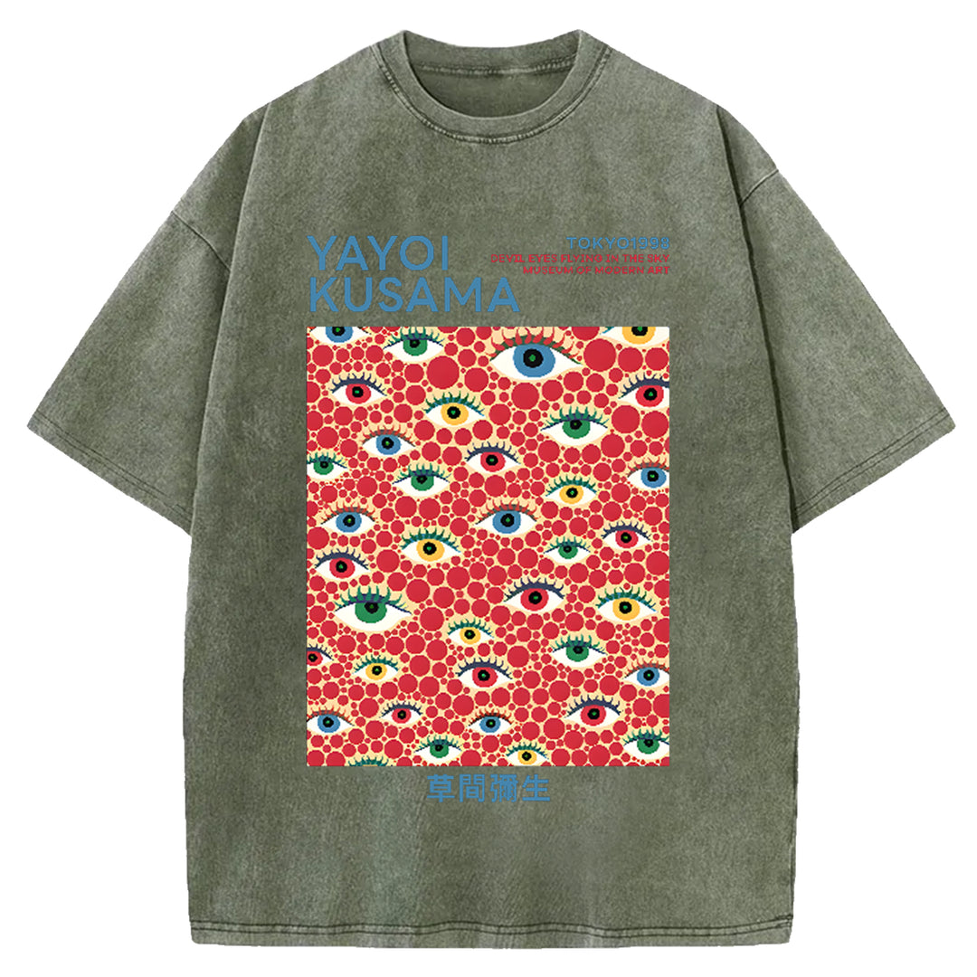 Yayoi Kusama eyes Vintage Japanese Design Washed Crew Neck T-Shirt