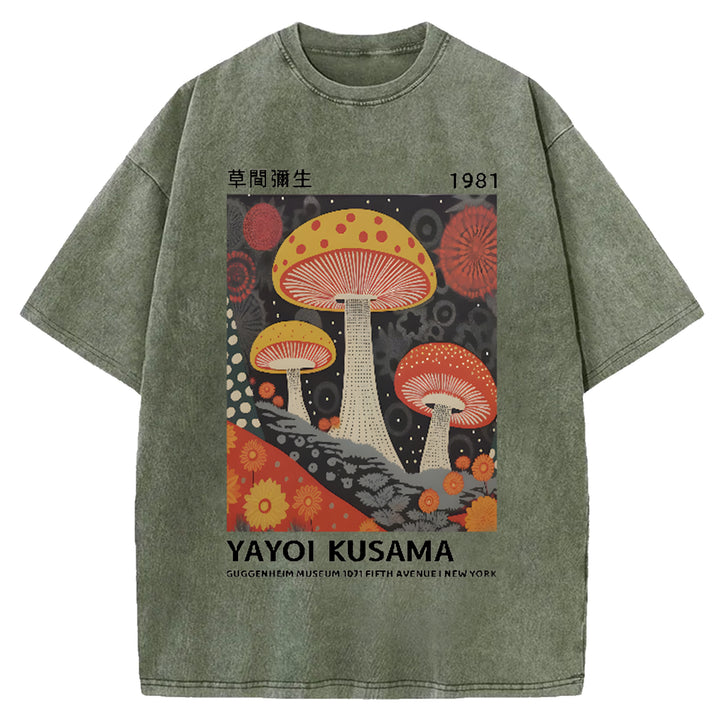 Yayoi Kusama Flower Vintage Japanese Design Washed Crew Neck T-Shirt