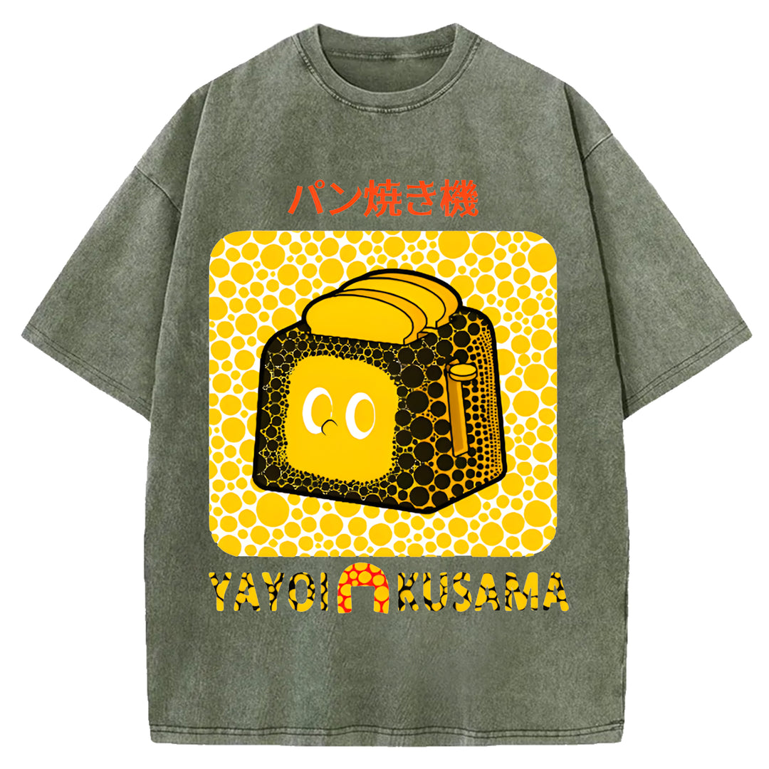 Yayoi Kusama Bread Vintage Design Washed Crew Neck T-Shirt