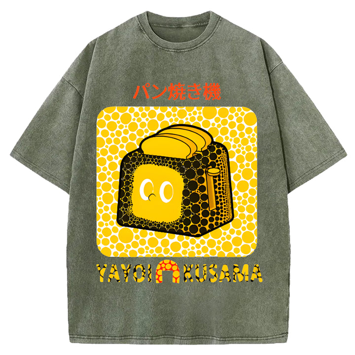 Yayoi Kusama Bread Vintage Design Washed Crew Neck T-Shirt