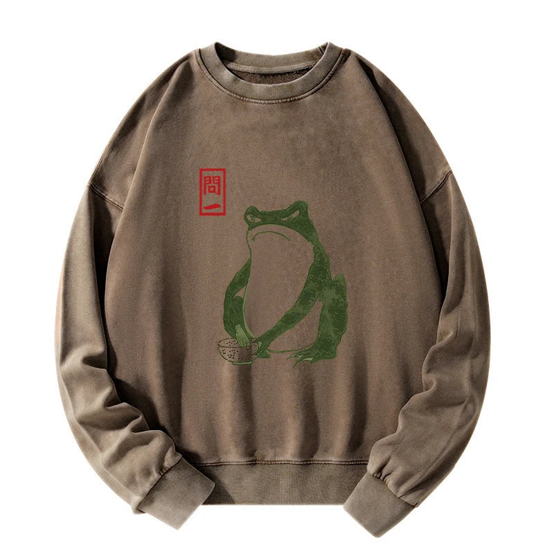 Woodblock Print Frog Washed Sweatshirt