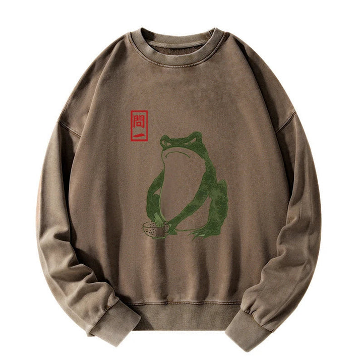 Woodblock Print Frog Washed Sweatshirt