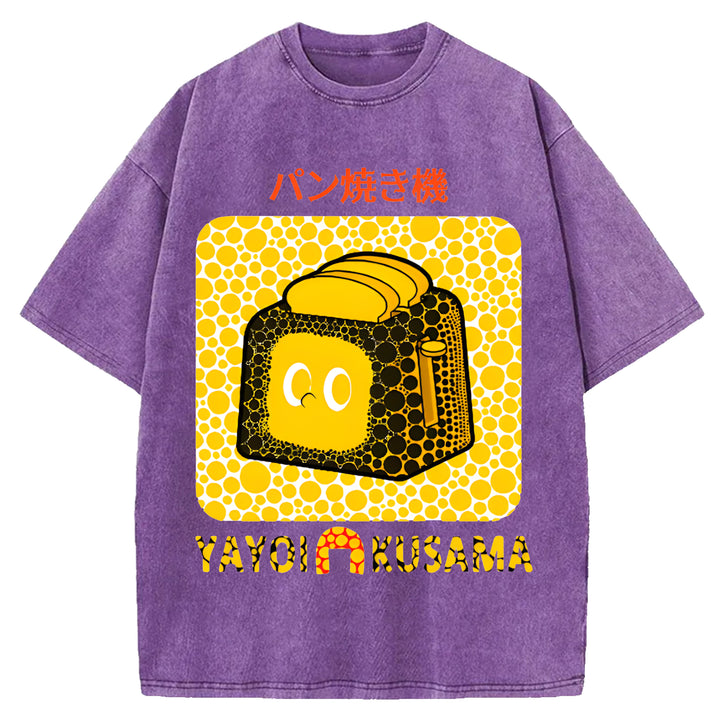 Yayoi Kusama Bread Vintage Design Washed Crew Neck T-Shirt