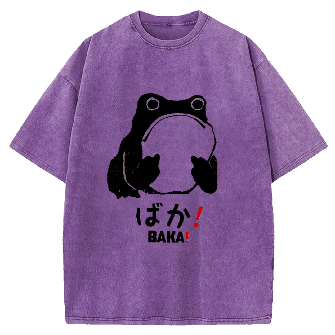 Funny Baka Frog Washed Crew Neck T-Shirt
