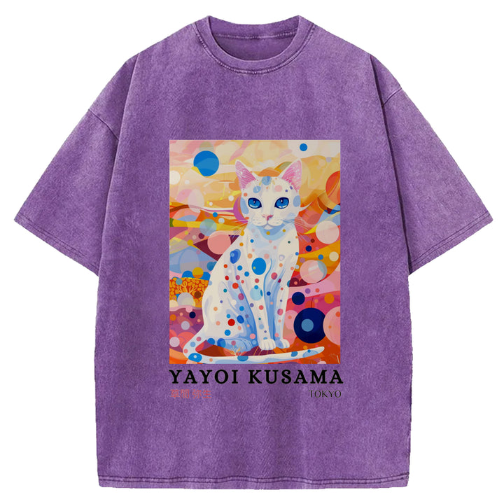 Yayoi Kusama Cat Vintage Washed Crew Neck T-Shirt