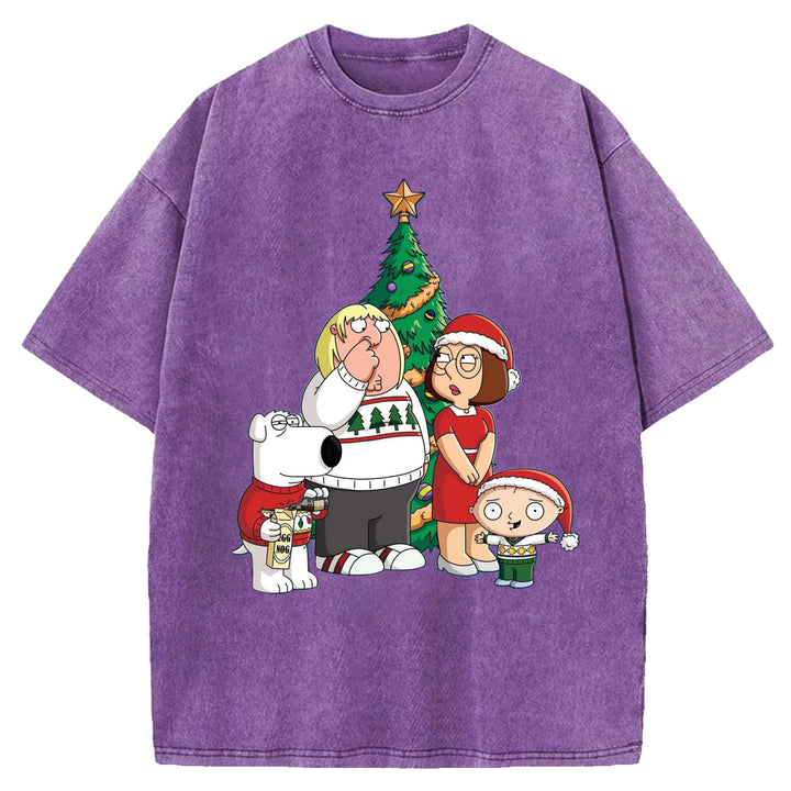 Funny Cartoon Washed Crew Neck T-shirt